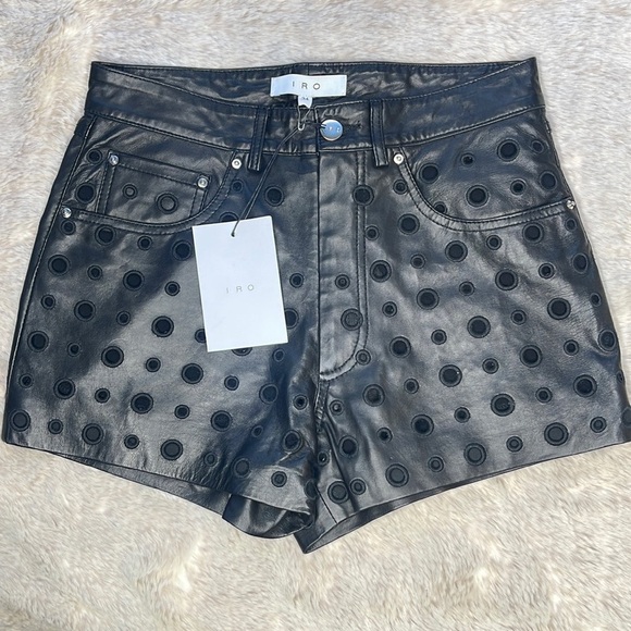 IRO Finn Perforated Black Leather Shorts